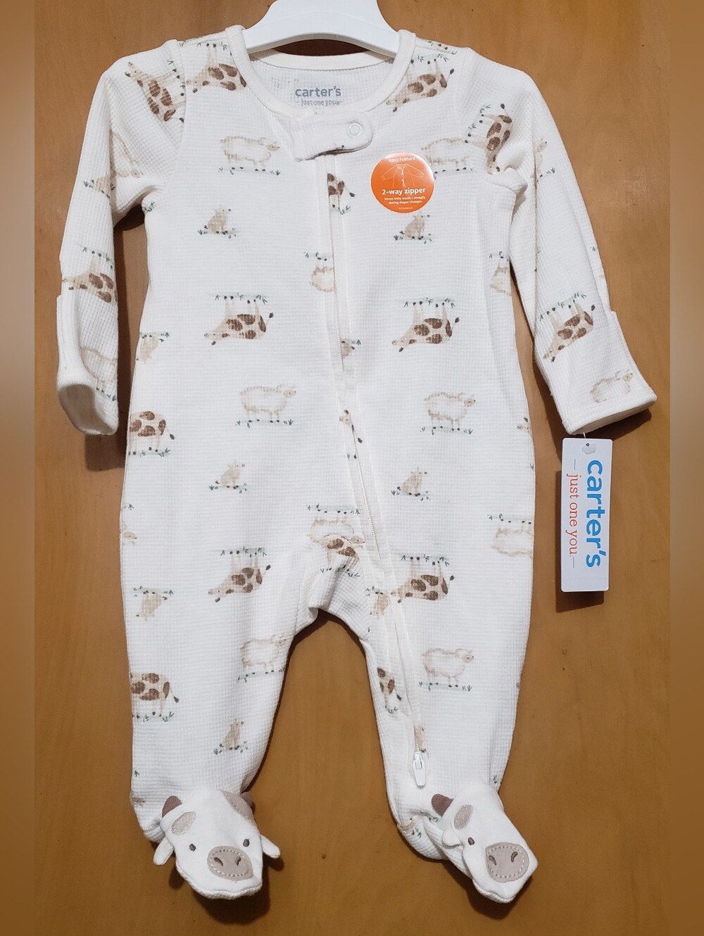 Carter's Cream Farm Animal Footed One-Piece